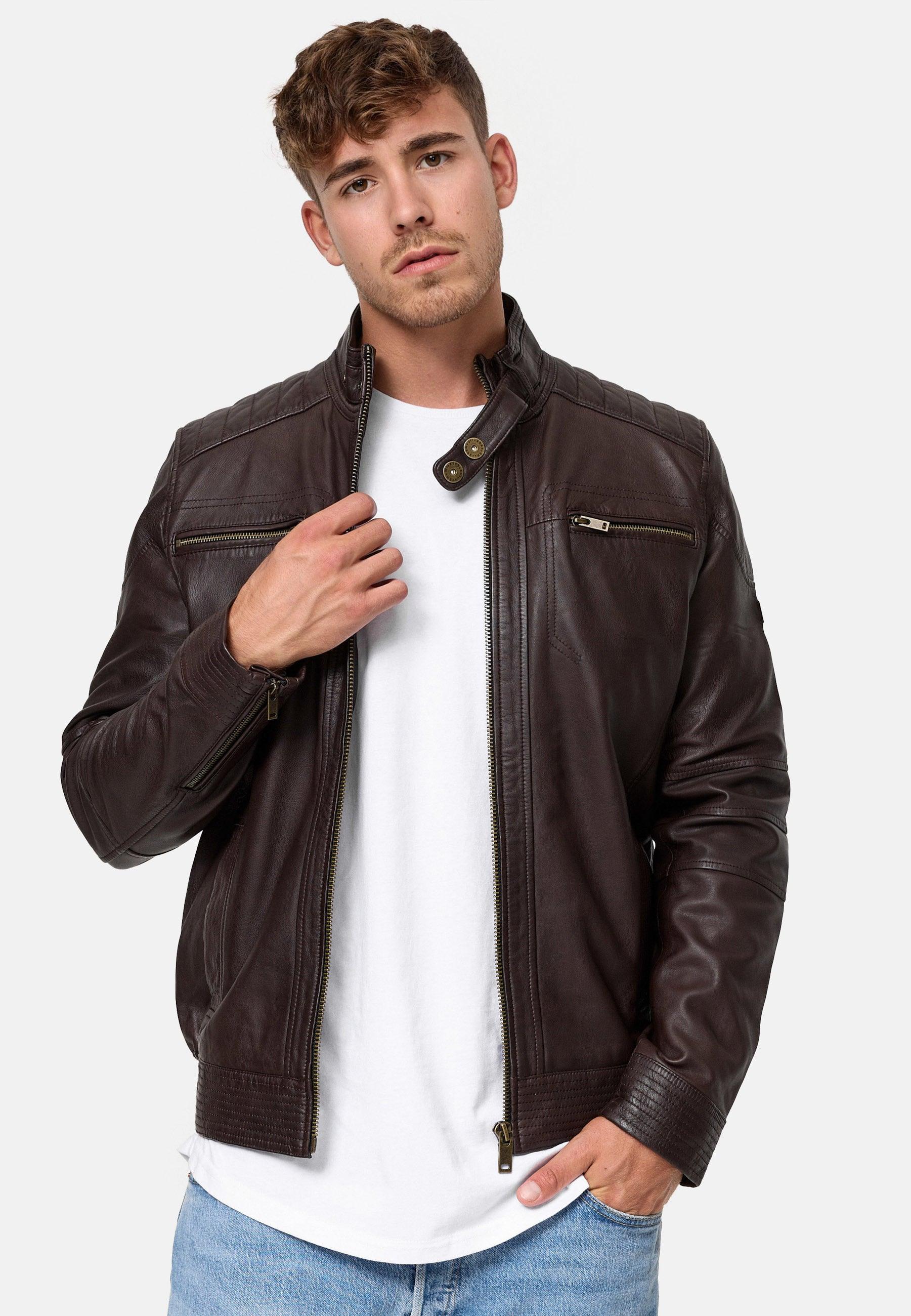 Indicode men's Germo leather jacket made of 100% lambskin with