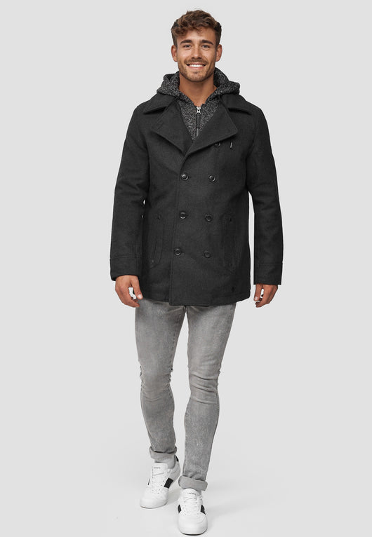 Indicode Men's Cliff short coat made from a high-quality wool blend with a stand-up collar
