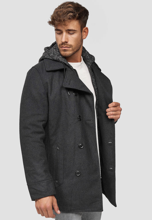 Indicode Men's Cliff short coat made from a high-quality wool blend with a stand-up collar