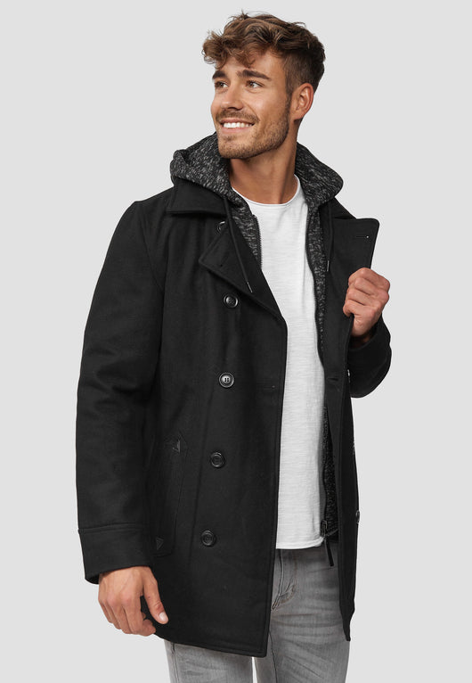 Indicode Men's Cliff short coat made from a high-quality wool blend with a stand-up collar