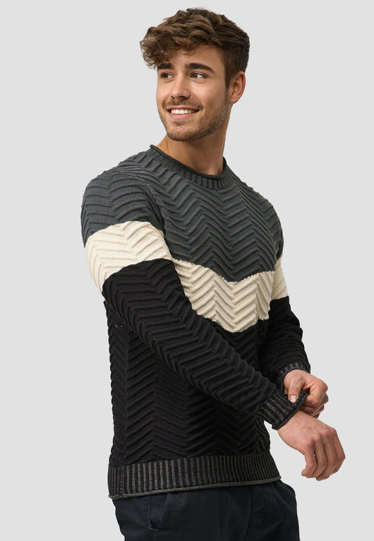 Indicode Men's Dean Pullover with Ribbed Cuffs & Round Neck