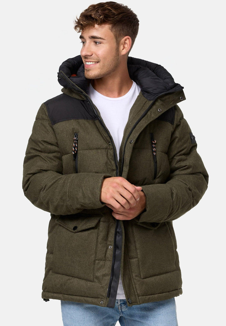 Indicode Herren Krem Winterjacke in Daunenjacken-Optik mit Kapuze - INDICODE