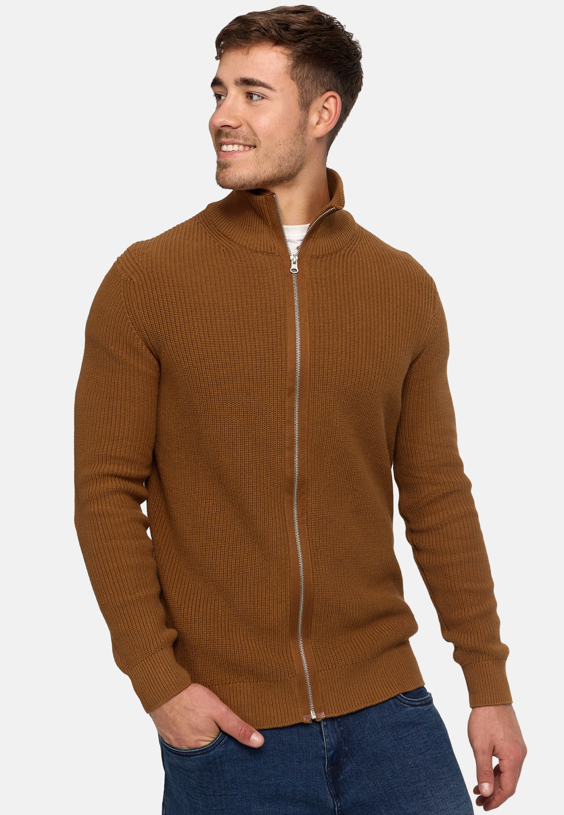 Indicode Men's Dodson Turtleneck Cardigan made from 100% cotton