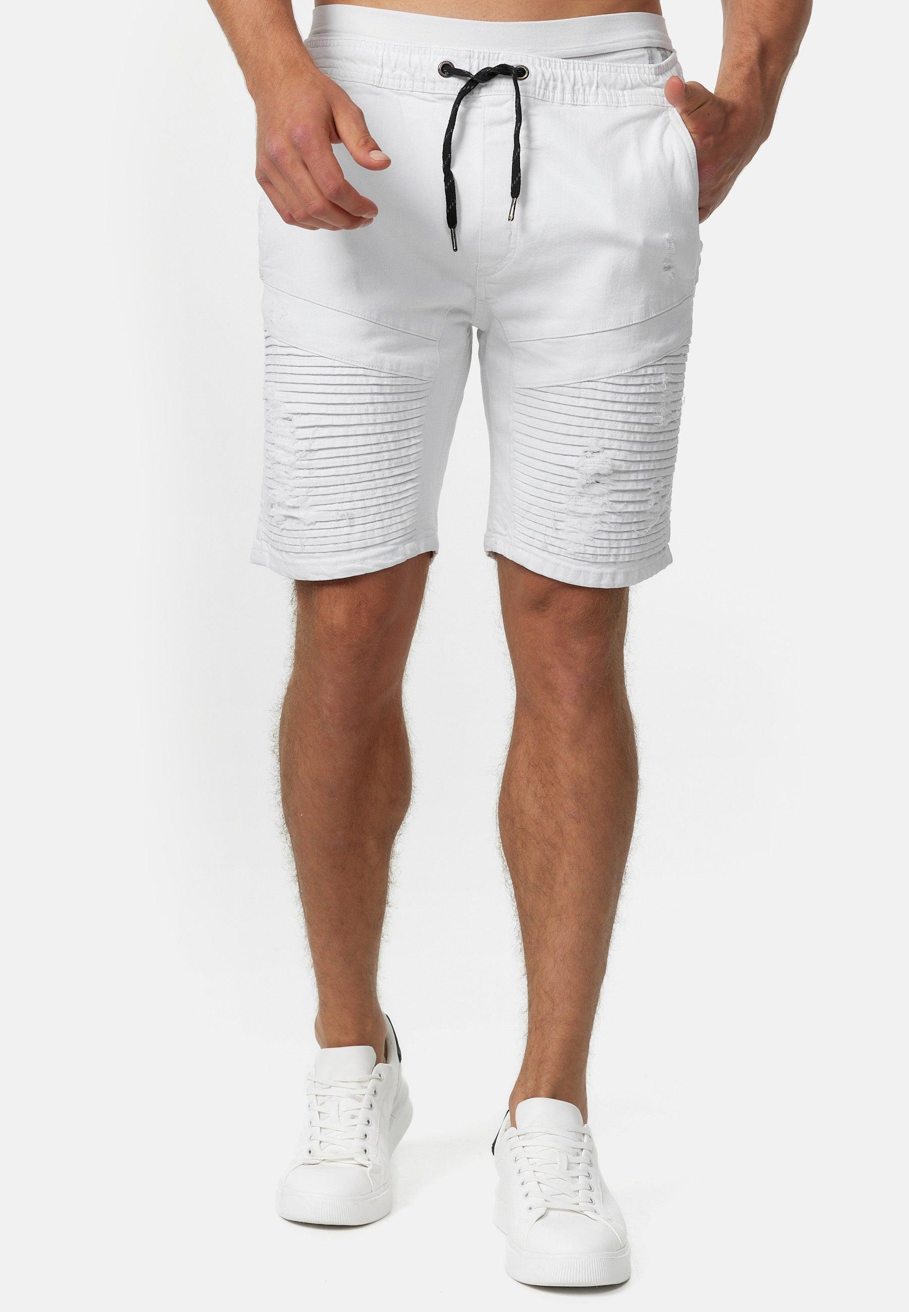 Mens denim shorts shop with elastic waist