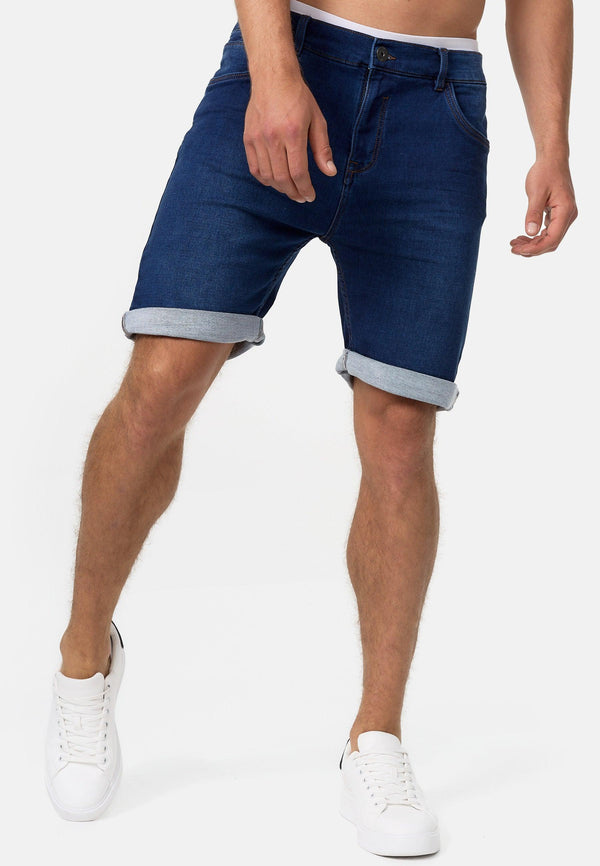 Indicode Herren Lonar Jeans Shorts mit 5 Taschen aus 98% Baumwolle