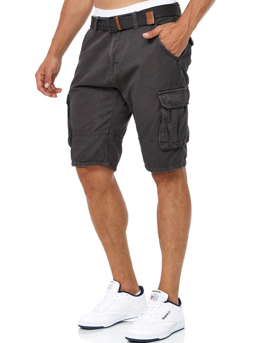 Indicode Herren Monroe Cargo ZA Shorts mit 6 Taschen inkl. Gürtel aus 100% Baumwolle - INDICODE