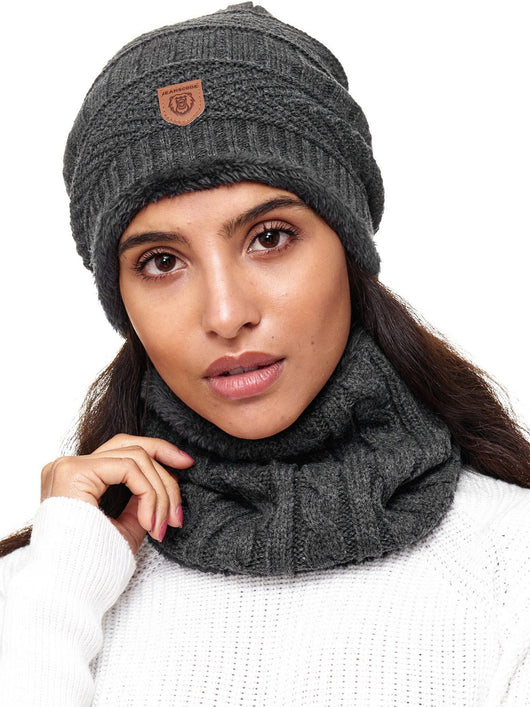 Indicode Men's Siracusa Winter Set Hat & Scarf with Fleece Lining (Teddyfleece)