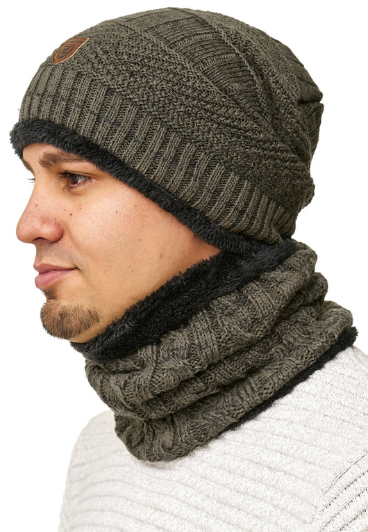 Indicode Men's Siracusa Winter Set Hat & Scarf with Fleece Lining (Teddyfleece)