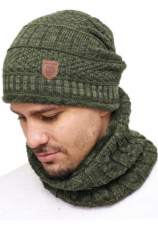 Indicode Men's Siracusa Winter Set Hat & Scarf with Fleece Lining (Teddyfleece)