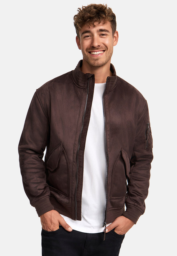 Indicode Herren INFrosco Velours-Kunstleder Jacke mit Stehkragen