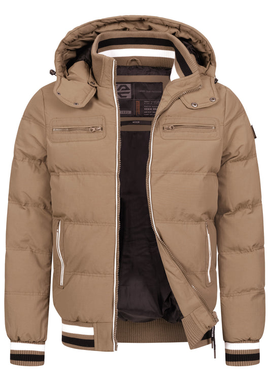 Indicode men's Marlon quilted jacket in down jacket look with detachable hood