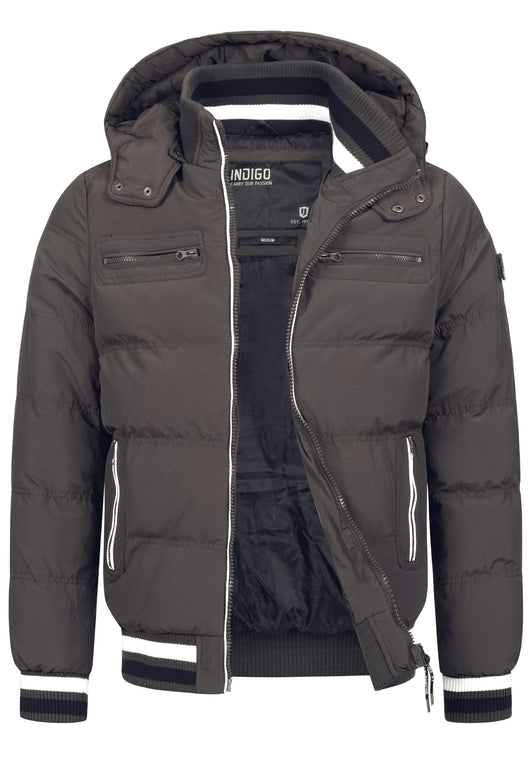 Indicode men's Marlon quilted jacket in down jacket look with detachable hood