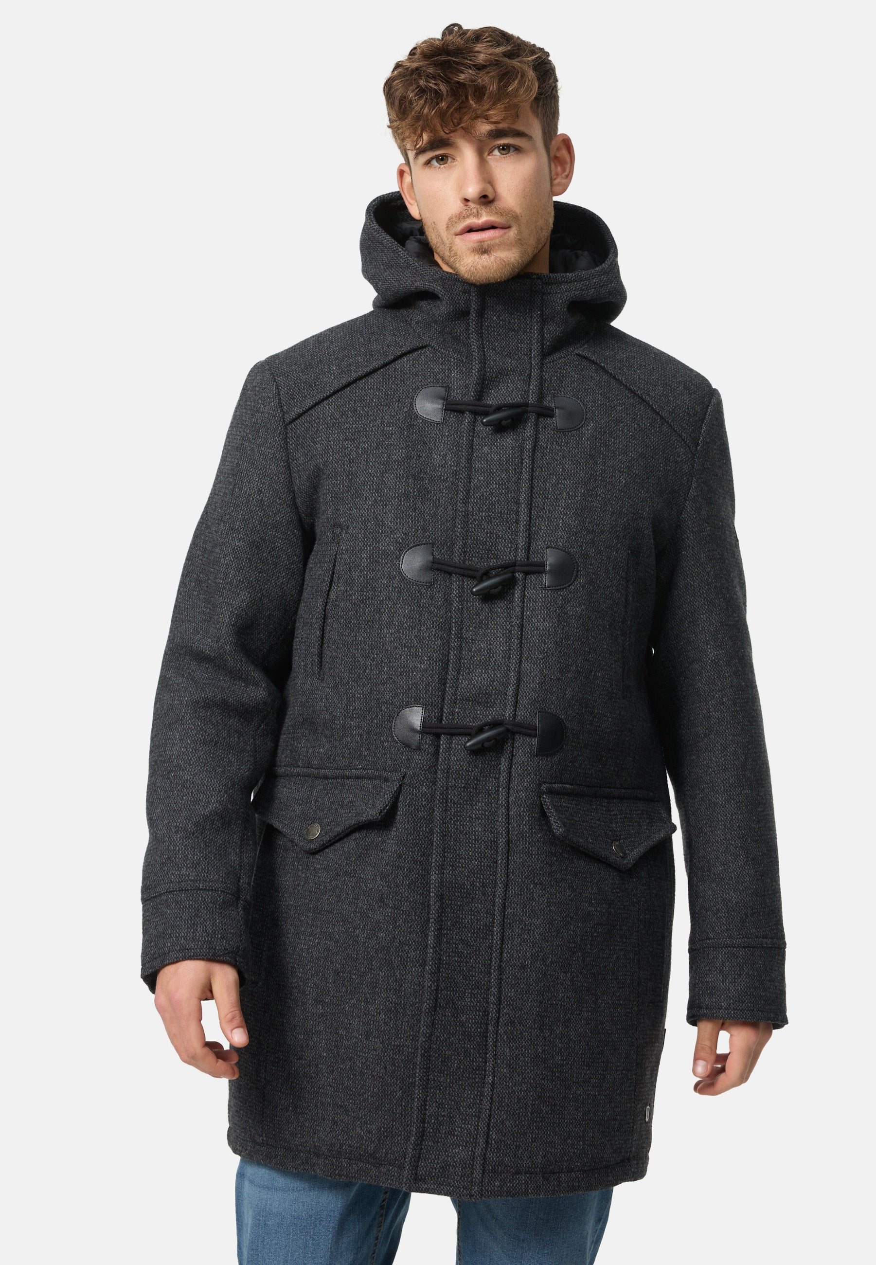 Indicode Men's Liam Duffle Coat with stand-up collar and hood