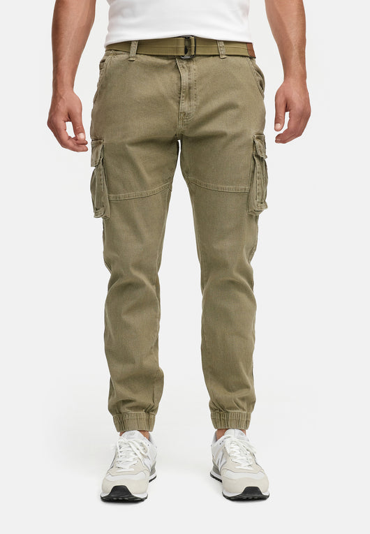 Indicode men's Kerr cargo pants made of 98% cotton incl. belt