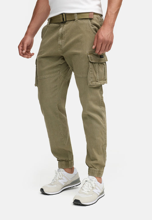 Indicode men's Kerr cargo pants made of 98% cotton incl. belt