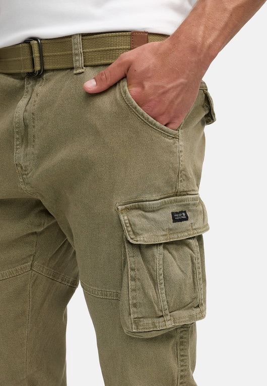 Indicode men's Kerr cargo pants made of 98% cotton incl. belt