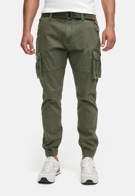 Indicode men's Kerr cargo pants made of 98% cotton incl. belt