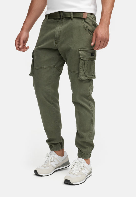 Indicode men's Kerr cargo pants made of 98% cotton incl. belt