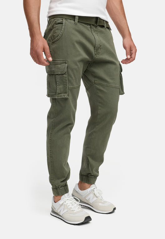 Indicode men's Kerr cargo pants made of 98% cotton incl. belt
