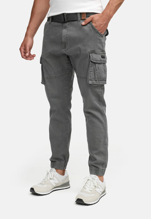 Indicode men's Kerr cargo pants made of 98% cotton incl. belt
