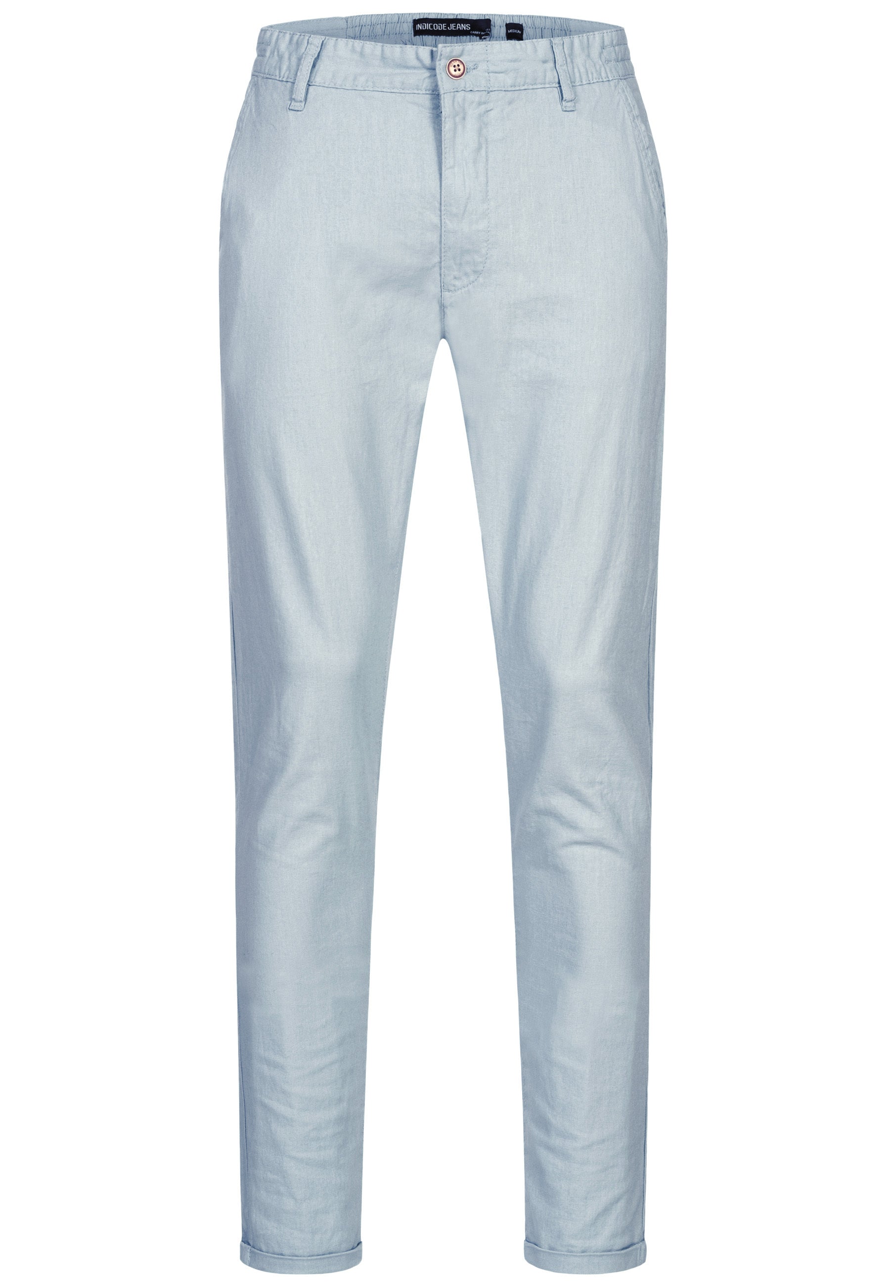 Indicode men's Haverfield trousers made of 55% linen & 45% cotton with 4 pockets incl. belt