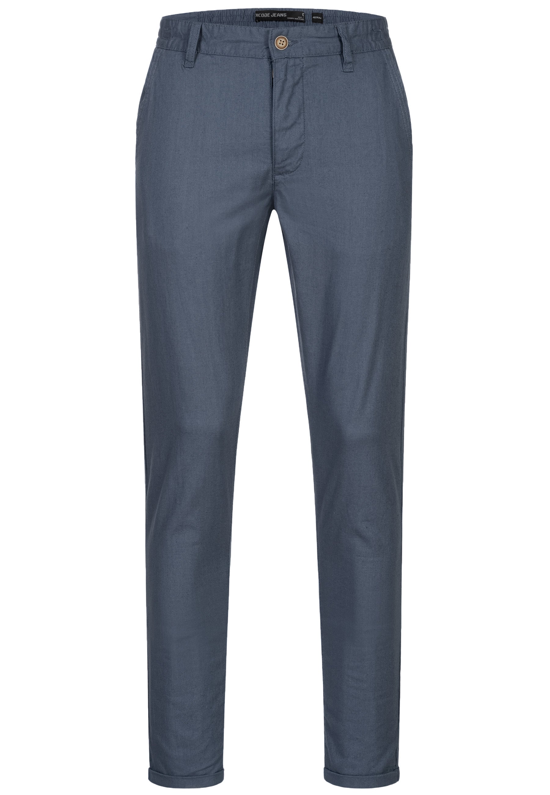 Indicode men's Haverfield trousers made of 55% linen & 45% cotton with 4 pockets incl. belt