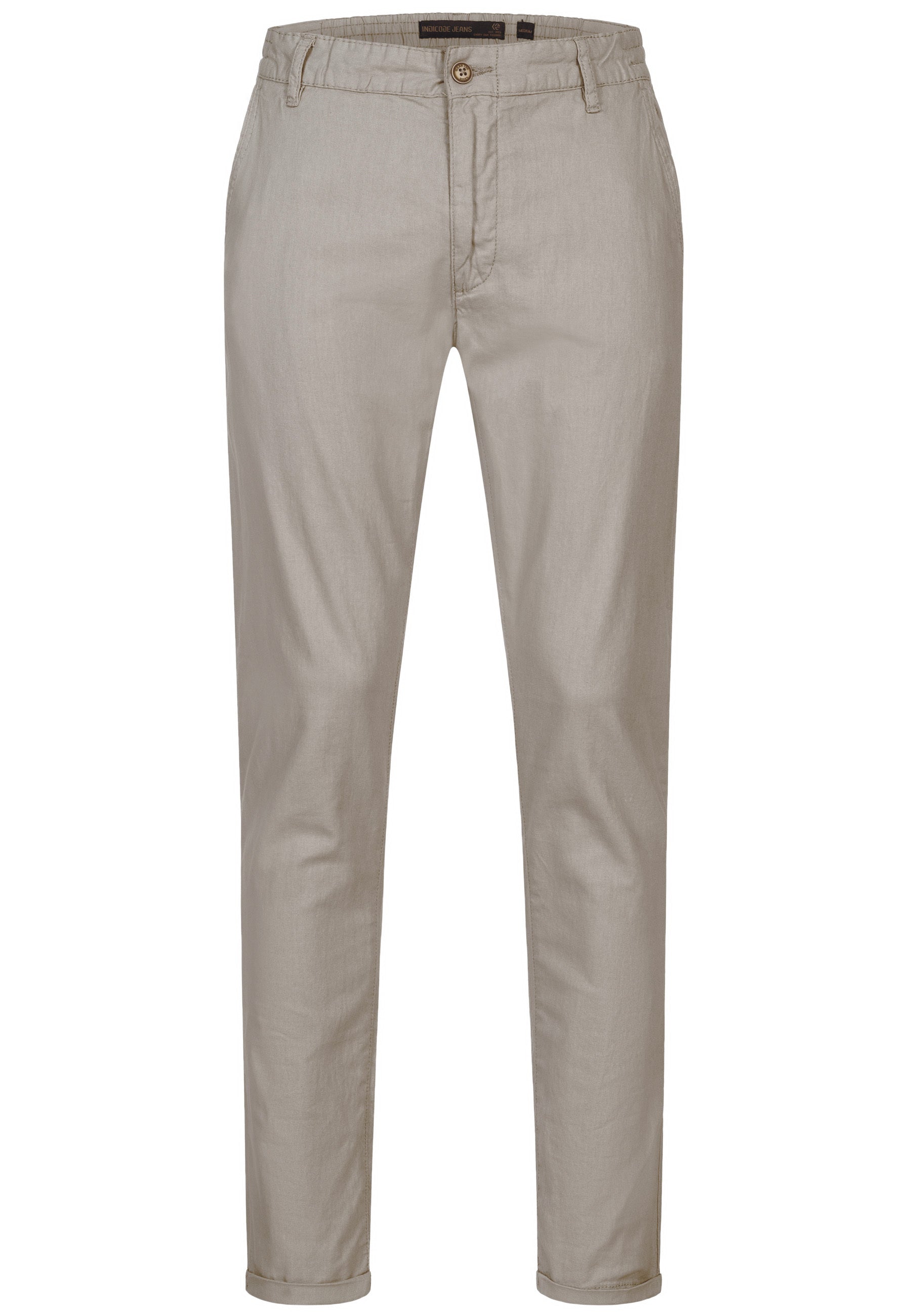 Indicode men's Haverfield trousers made of 55% linen & 45% cotton with 4 pockets incl. belt
