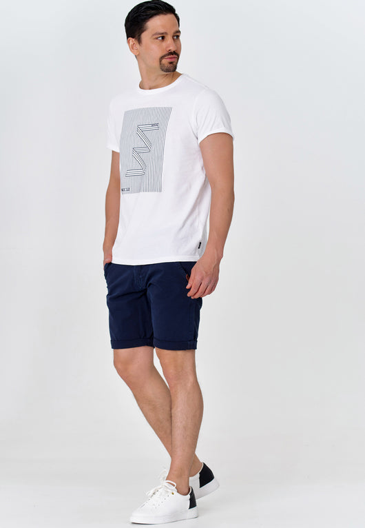 Indicode men's Caedmon chino shorts with 4 pockets incl. belt made of 98% cotton