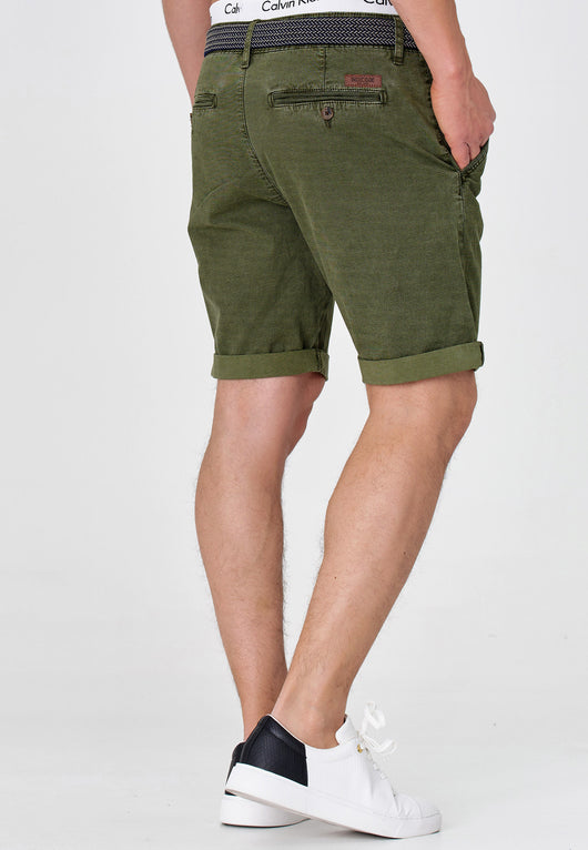 Indicode men's Caedmon chino shorts with 4 pockets incl. belt made of 98% cotton