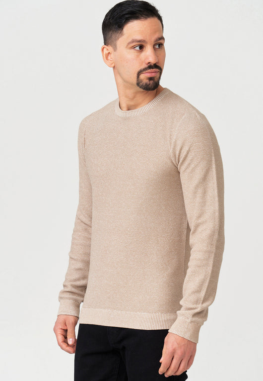 Jeff Men's Crespo fine knit sweater with ribbed cuffs and round neck made of 100% cotton