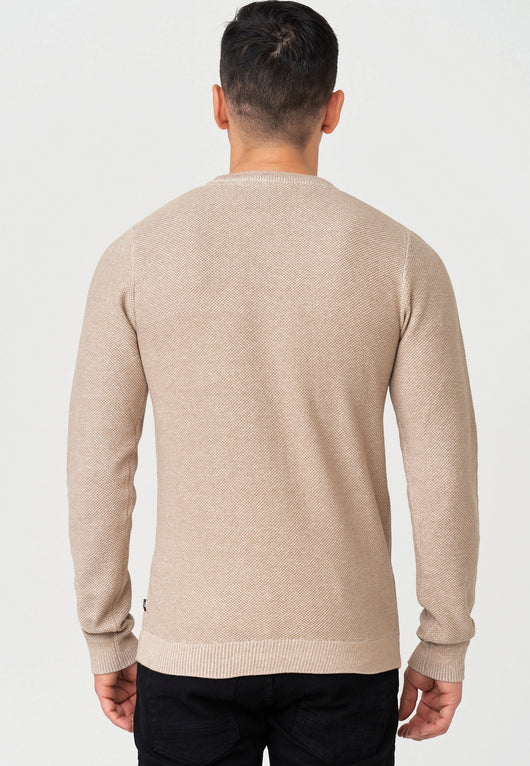 Jeff Men's Crespo fine knit sweater with ribbed cuffs and round neck made of 100% cotton