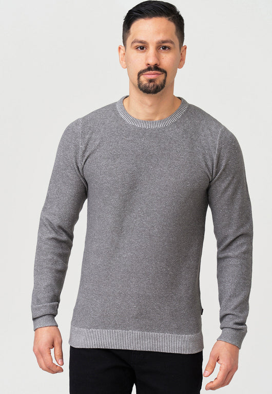 Jeff Men's Crespo fine knit sweater with ribbed cuffs and round neck made of 100% cotton