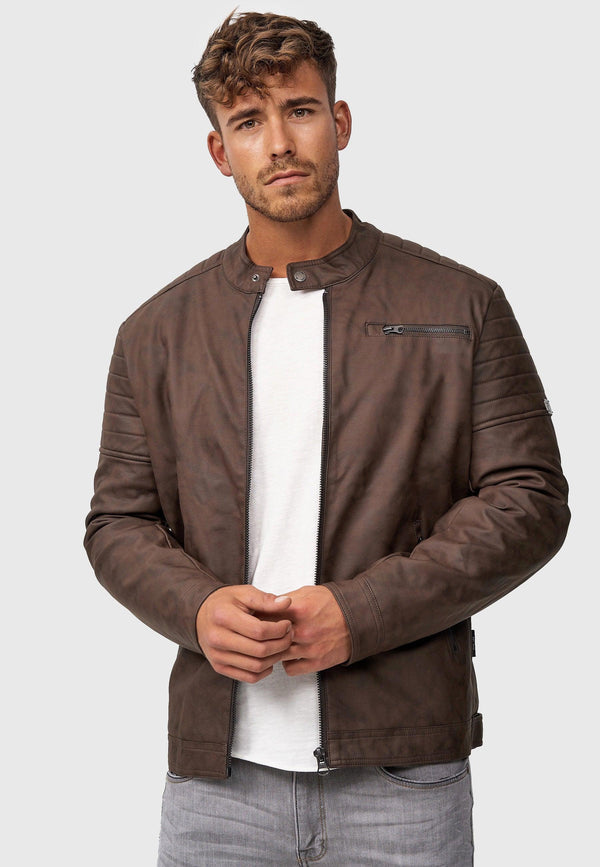 Indicode men's Manuel leather jacket made of imitation leather with a biker collar
