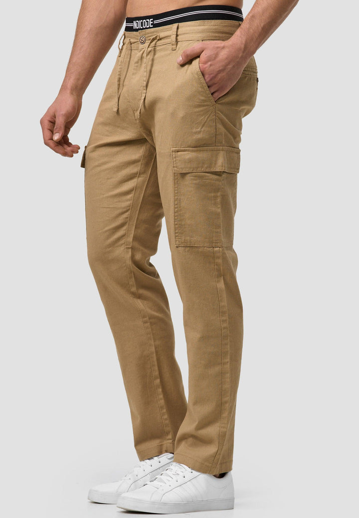 Indicode Herren Leonardo Cargohose aus 55% Leinen & 45% Baumwolle mit 6 Taschen - INDICODE