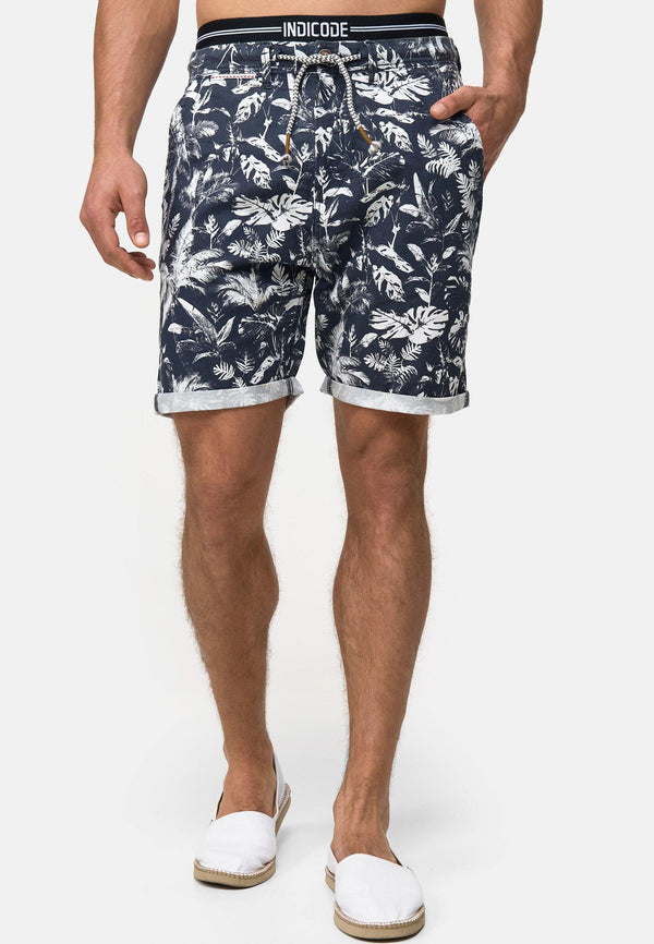 Indicode Herren Brayan Chino Shorts mit 4 Taschen und Allover-Print aus 55% Leinen