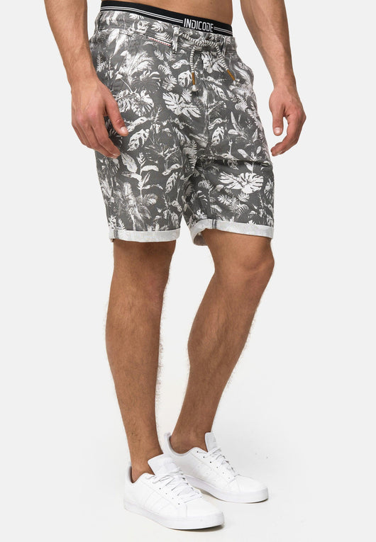 Indicode Herren Brayan Chino Shorts mit 4 Taschen und Allover-Print aus 55% Leinen - INDICODE