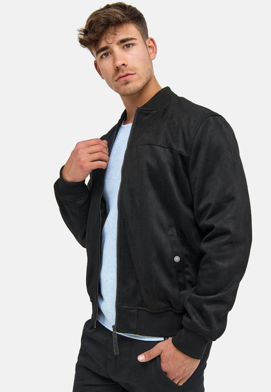 Indicode Herren Abbott Velours-Kunstleder Jacke mit Stehkragen