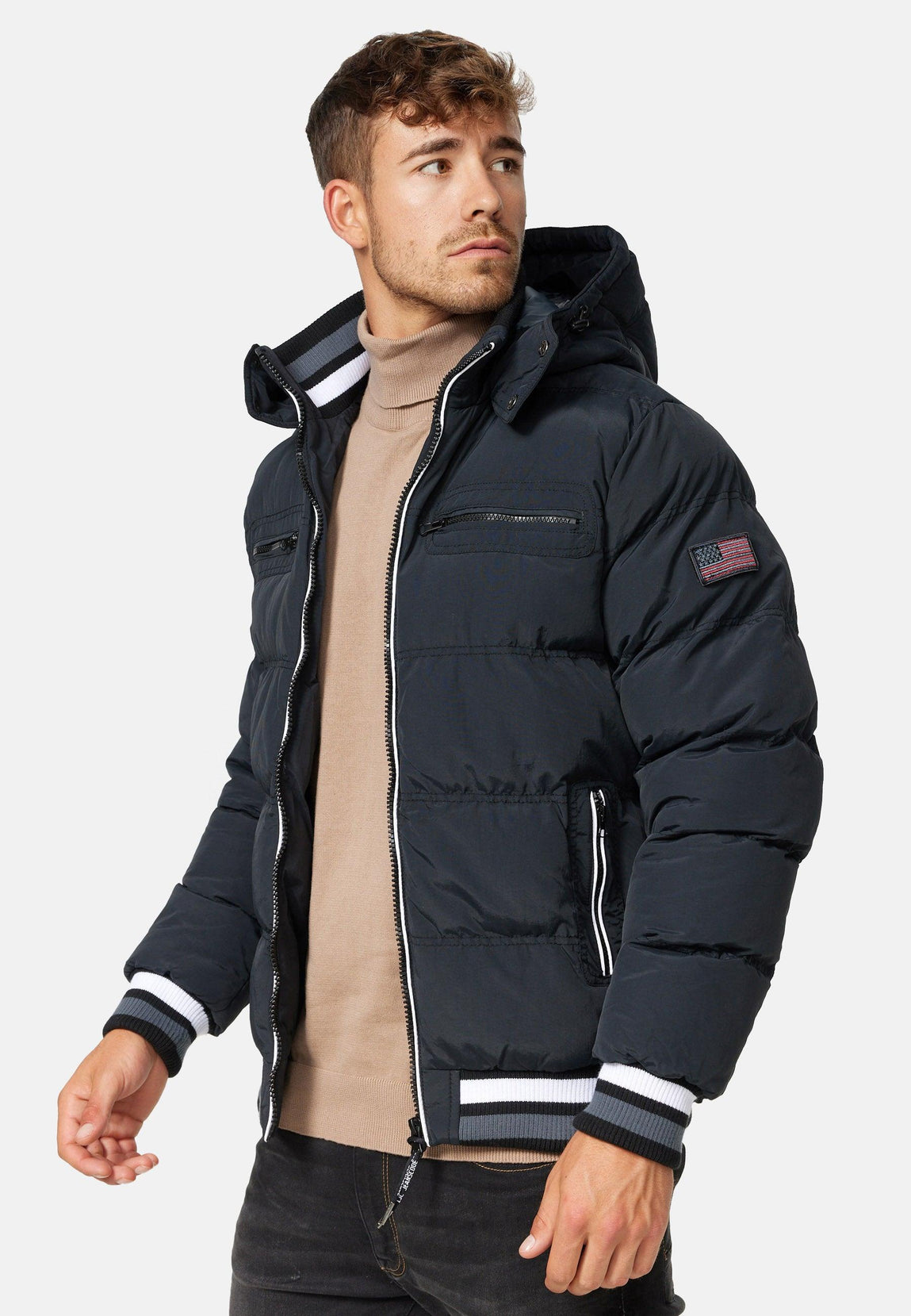 Giacca Trapuntata Indicode Marlon Per Uomo - Stile Piumino Con Cappuccio E Dettagli Colorati