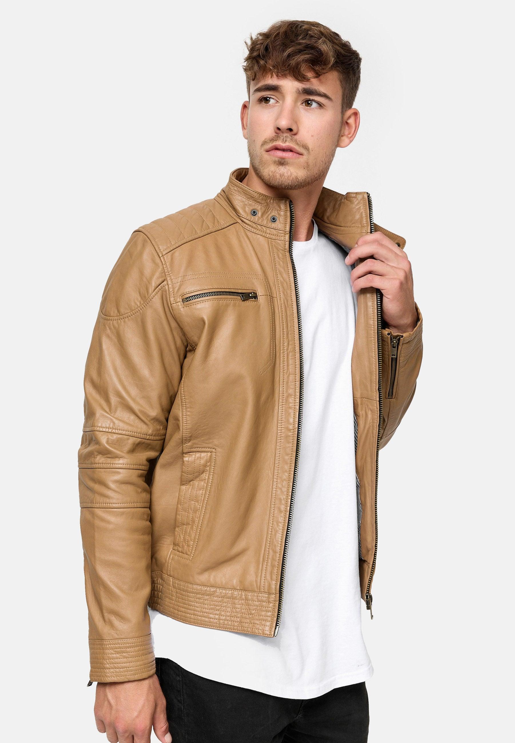Indicode men's Germo leather jacket made of 100% lambskin with