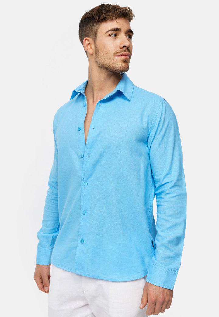 Indicode Herren INSville Sommer-Hemd aus Baumwoll-Leinen Mischung | Herrenhemd für Männer - INDICODE